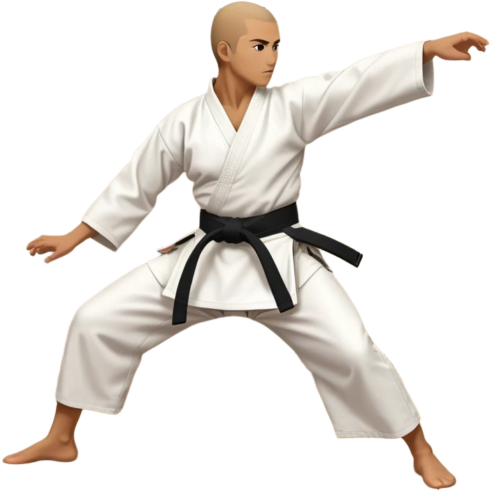 An icon showcasing a martial artist in a dynamic aikido move, performing a graceful throw or joint lock. The background includes a traditional dojo with wooden floors and simple decor. The artist wears a white gi with a black hakama, emphasizing the fluidity and precision of aikido. T emoji