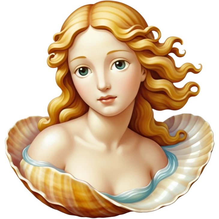 Birth of Venus, painting Sandro Botticelli, landing on shell emoji