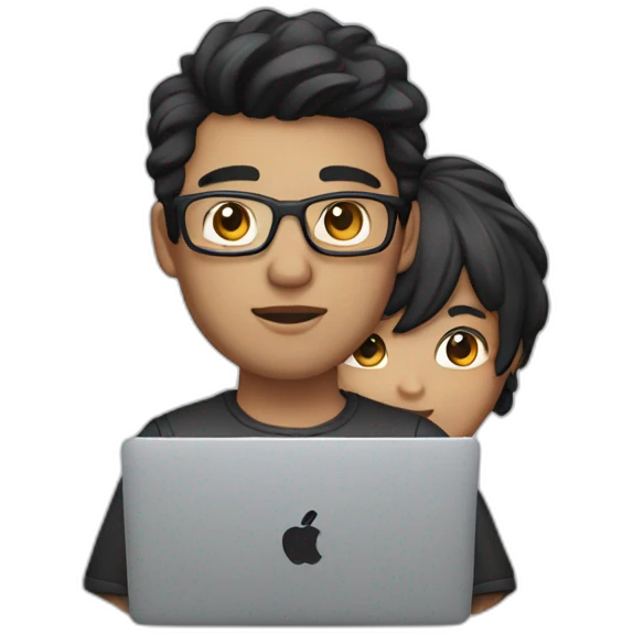 developer with macbook in front, light skin tone and black hair styled emoji