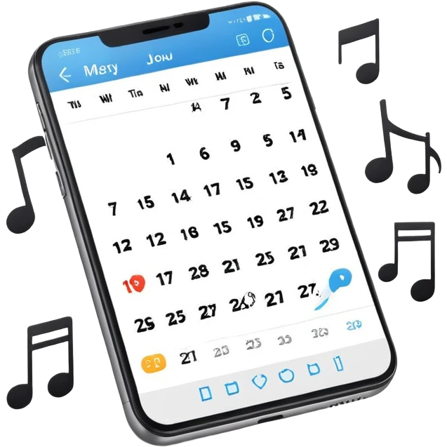 smartphone app with music notes and calendar emoji