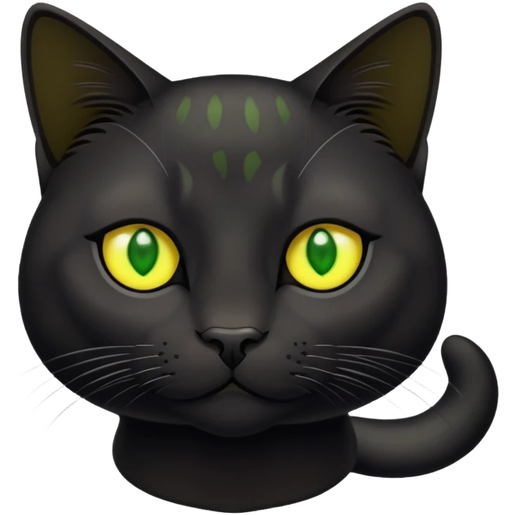 Black exotic cat with yellow-green eyes emoji