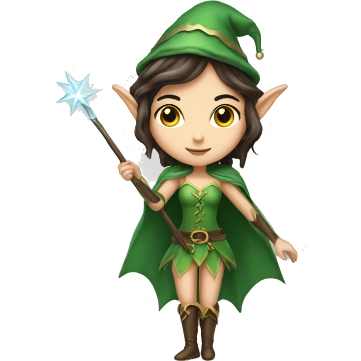 Brunette elf girl fantasy star wand emoji