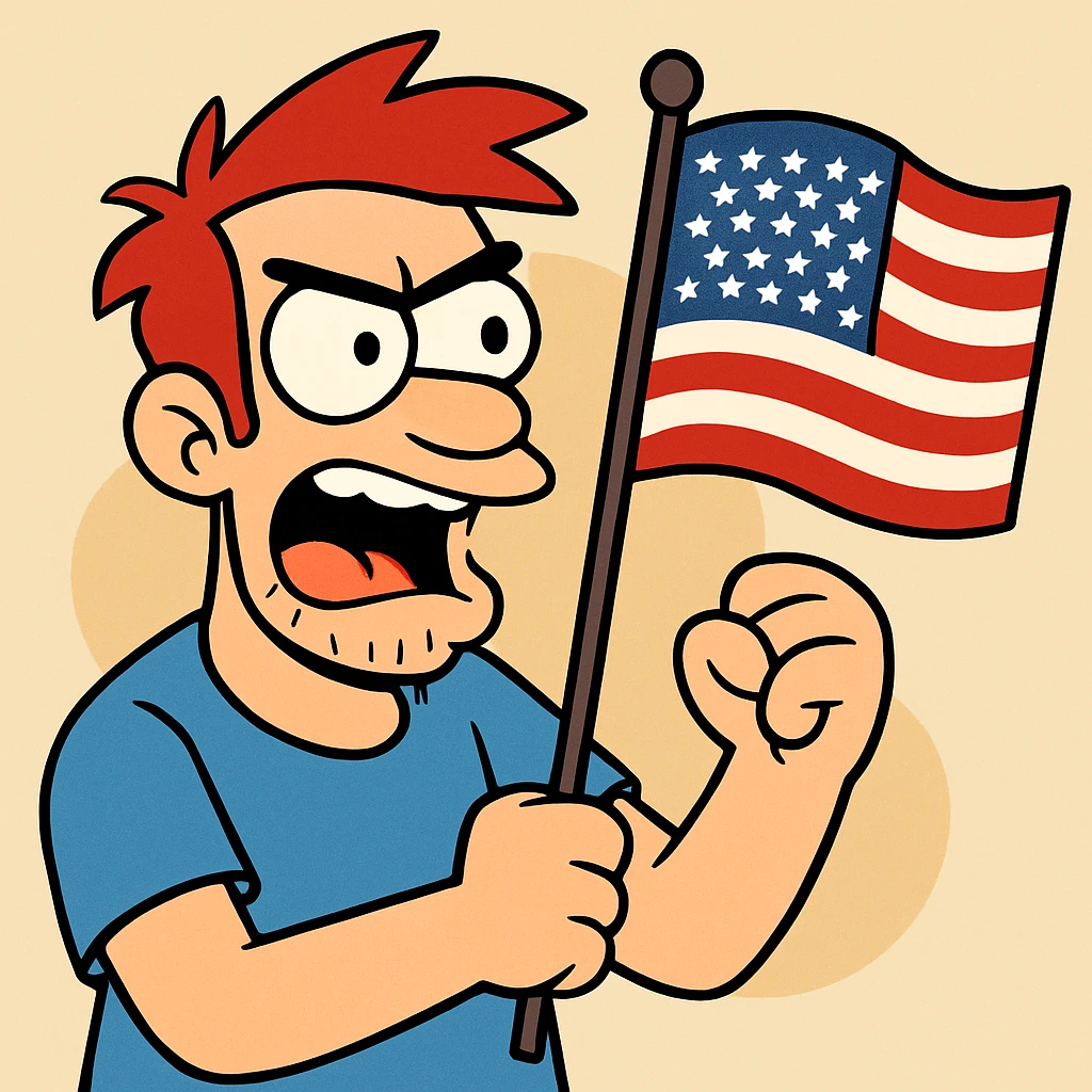 US flag, bold and cartoonish, flat toon style emoji