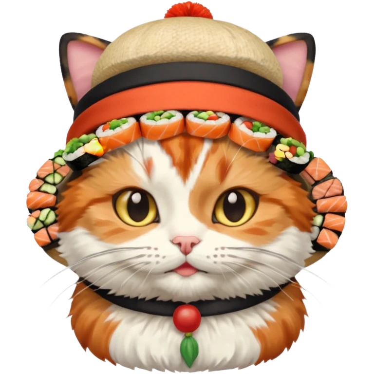 cat wearing a hat made out of sushi emoji