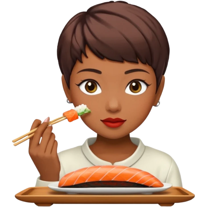 girl pixiecut Hair Brown eating sushi emoji