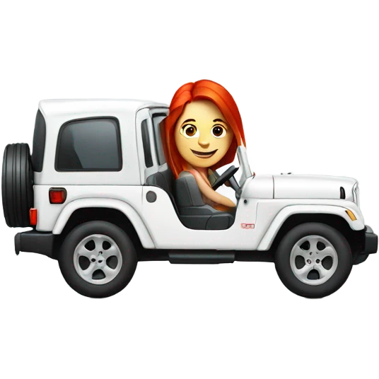 White Jeep with a red headed girl driving emoji