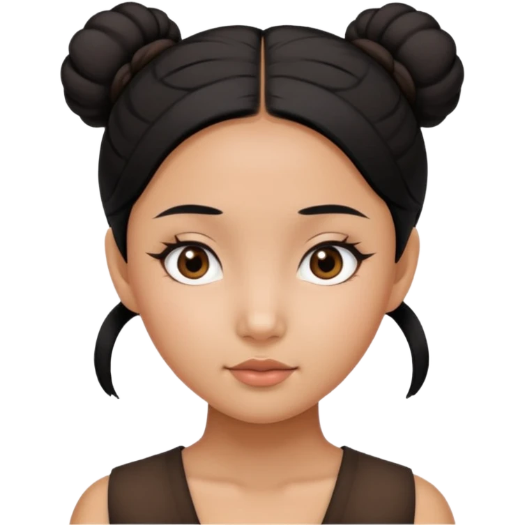 very tan Asian girl with black hair and dark brown eyes, hair in two buns emoji