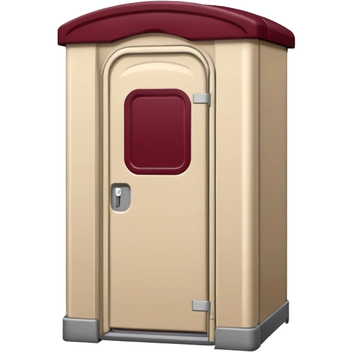 Beige Porta potty with maroon top and bathroom symbol emoji