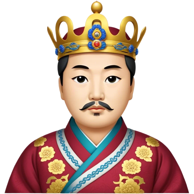 Cinematic Realistic King Sejong Portrait Emoji, depicted as a wise benevolent monarch in traditional Korean royal attire with a thoughtful gaze, rendered with intricate textures and regal soft lighting that captures his historical significance. emoji