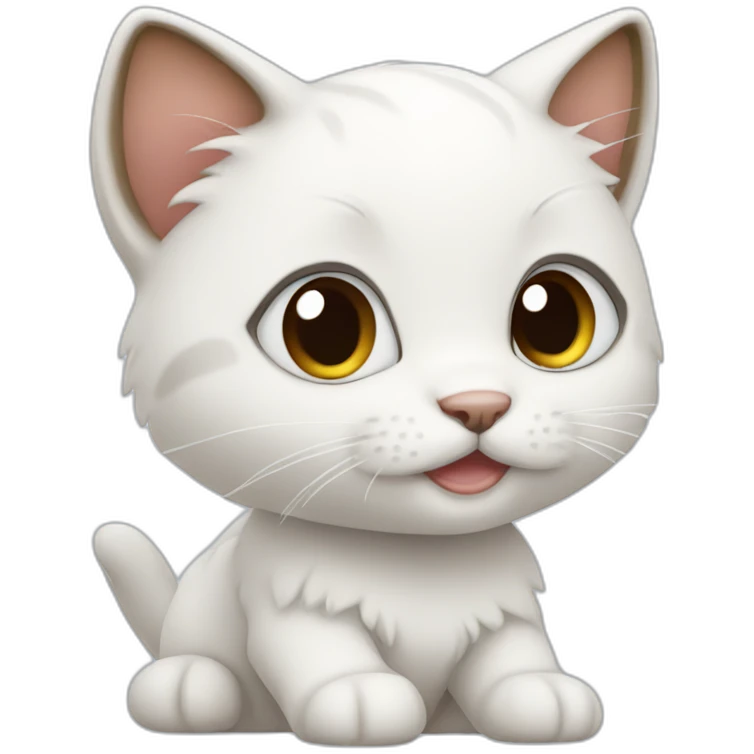 Little white kitten with brown ears make it look like iOS emoji emoji