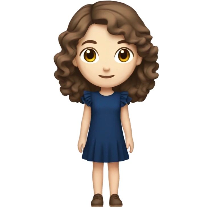 White girl with brown hair dark blue ruffle sleeve dress full body emoji