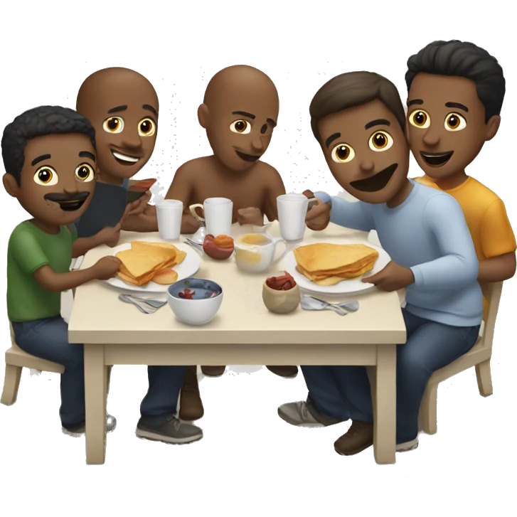 A group of male friends having breakfast  emoji