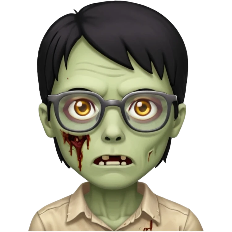 zumbie de cabelo preto medio,olhos pretos e oculos quadrados pequeno emoji