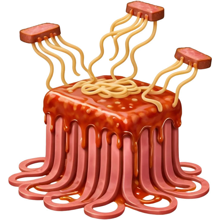  SPAM meat melted pink dripping sauce flying spaghetti  emoji