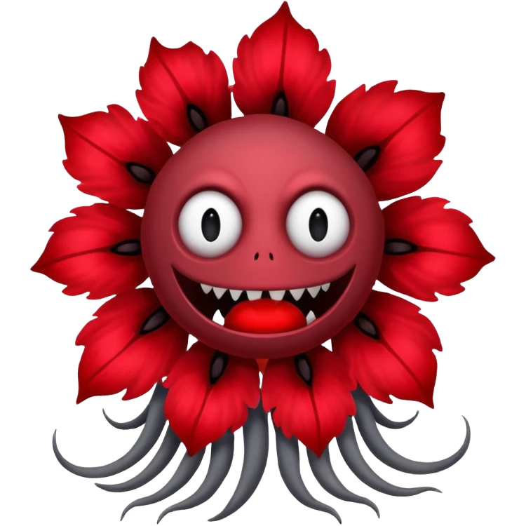 Grey creepy flower with red and blood on inside but as a monster with no face emoji