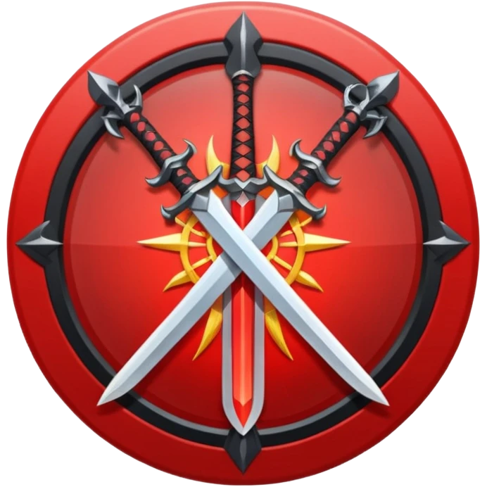 Make an mmo rpg red sword class icon inside of a round emblem in anime style emoji