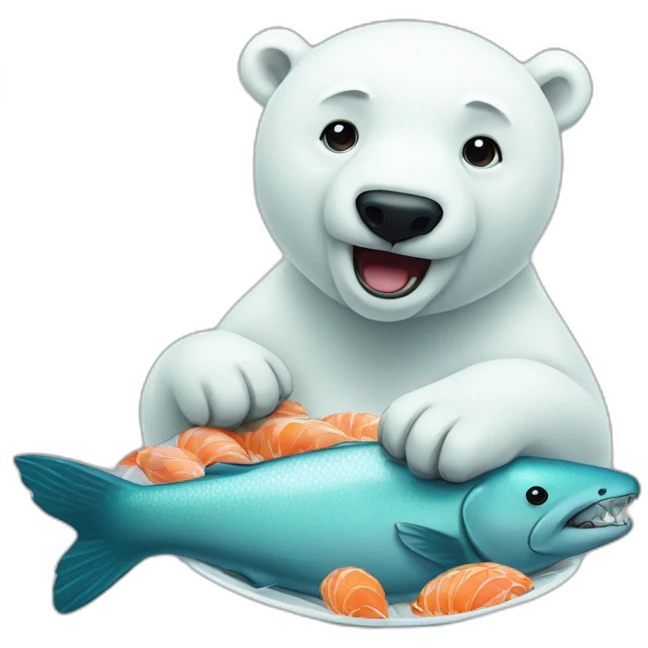 polar bear eats fish emoji