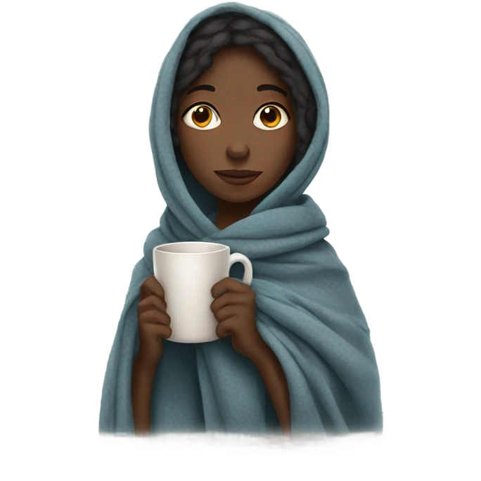 Black girl with mug and blanket emoji