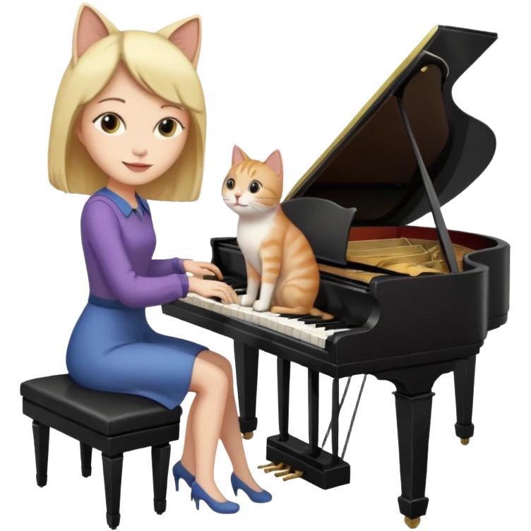 woman playing piano while her cat sits on top of the piano emoji