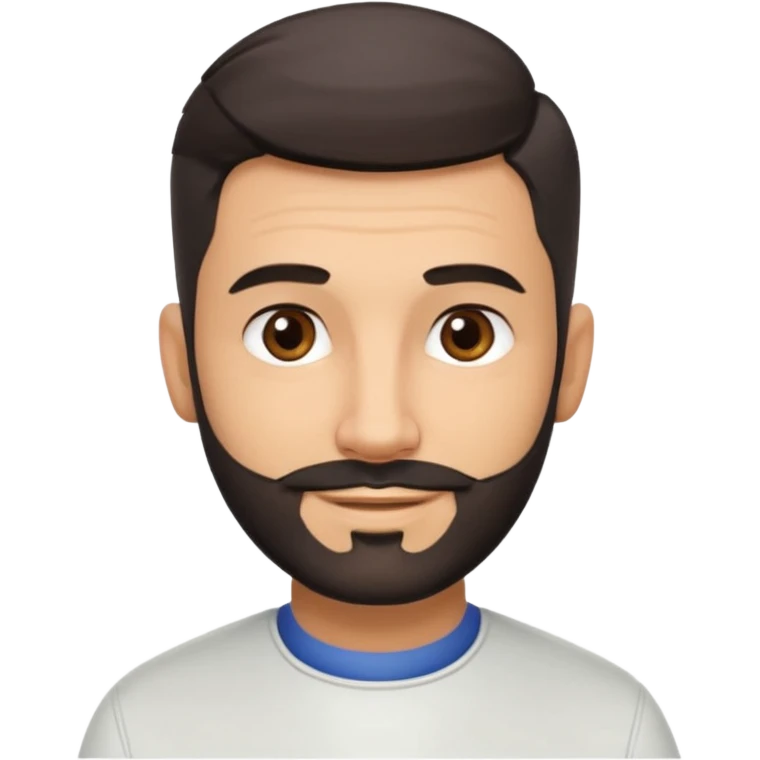 Apple-style 3D emoji of a male barber, dark graying straight hair styled forward in a crop haircut, light stubble beard, warm olive skin, brown eyes, friendly confident smile, slightly raised eyebrows, calm welcoming expression, soft studio lighting, clean background, high quality vector-like render emoji