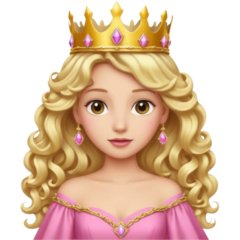 Blonde Princess with long blonde curls, pink gown, golden crown. emoji