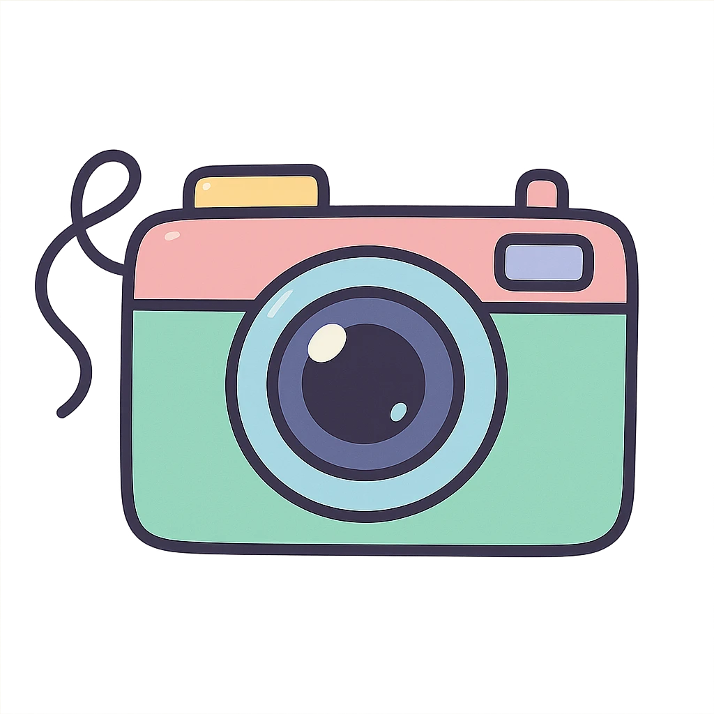 a retro camera in pastel toon style, soft colors, playful look emoji