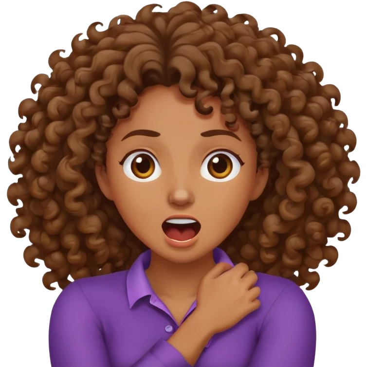 Brown curly crossed arms grabbing her neck screaming  emoji