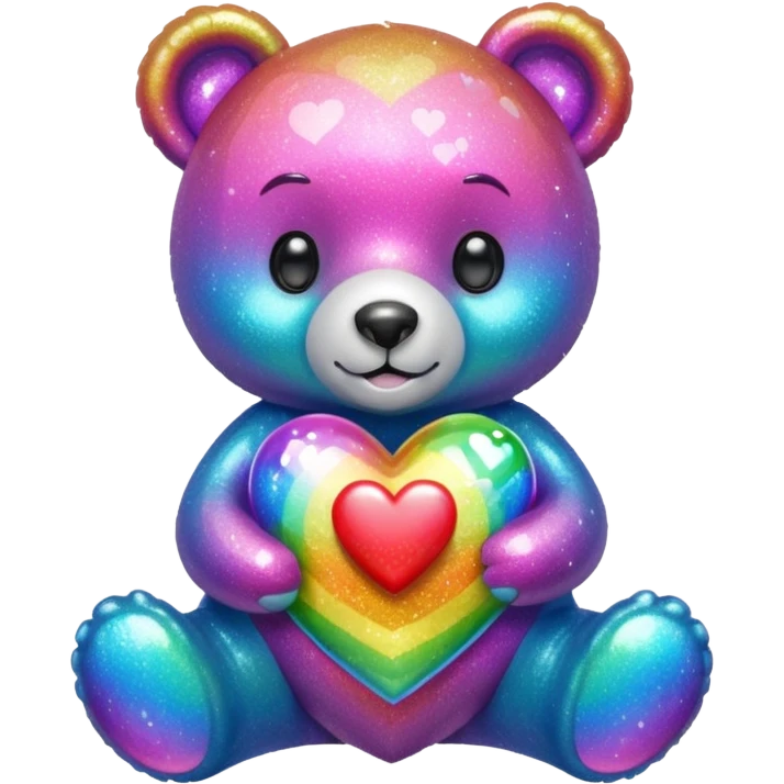 Glitter Rainbow Bear holding a heart emoji