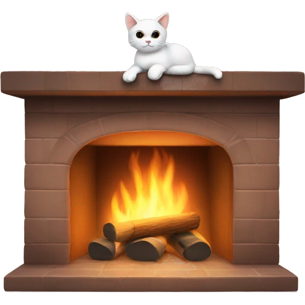 cat cozy by a fireplace mantle emoji