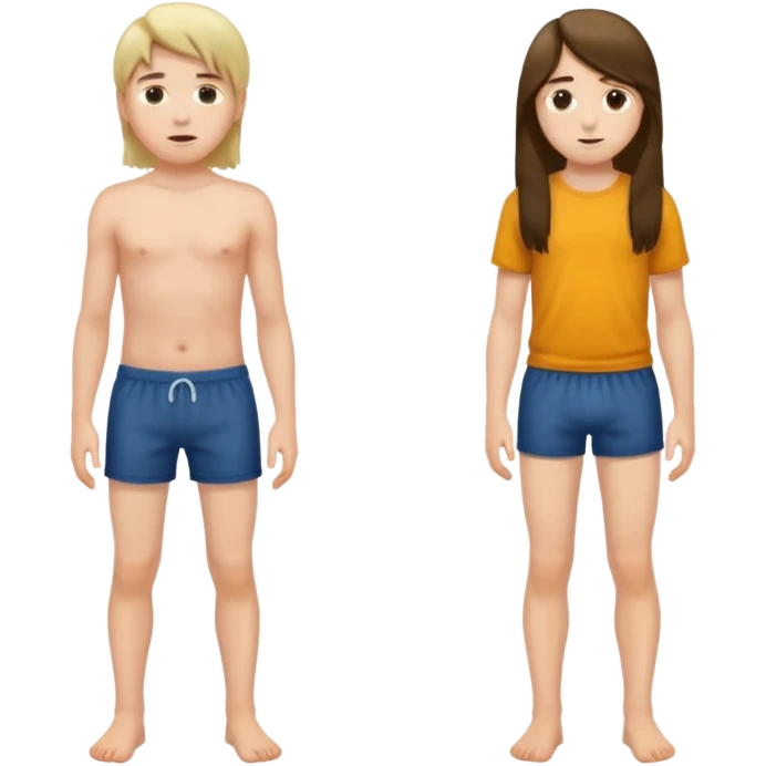 A boy with no pants behind a girl  emoji