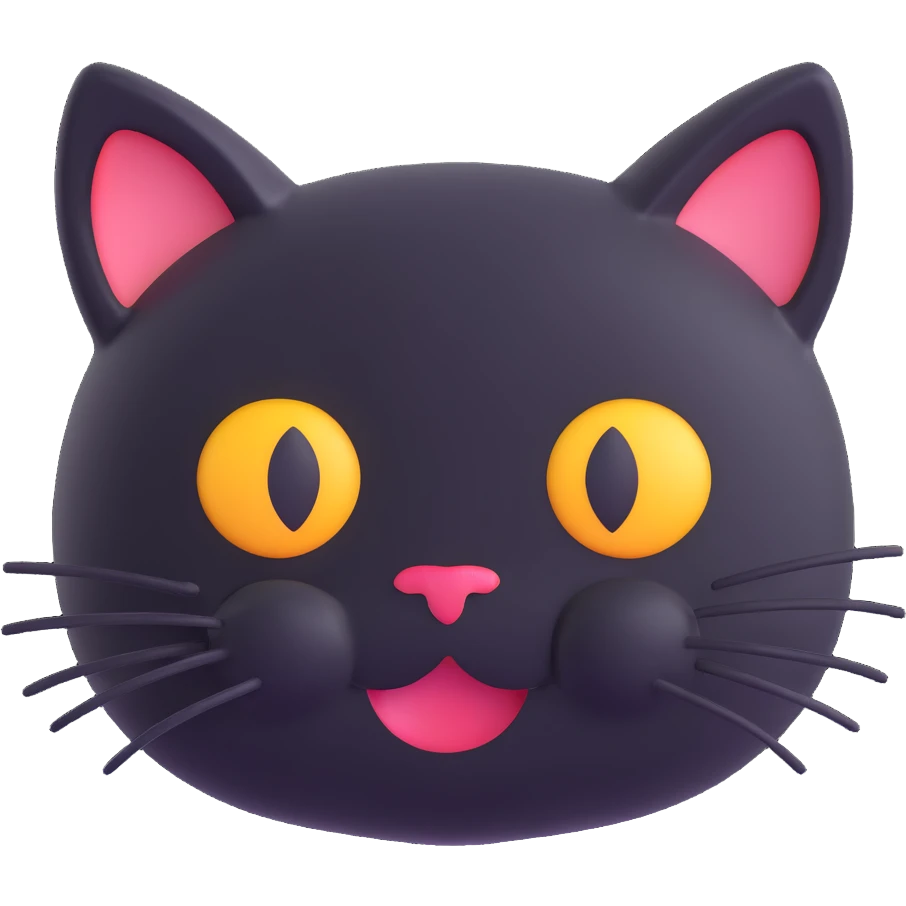 Change the color of the cat face emoji to black while keeping it cute, in a 3D icon style consistent with apple emoji style. emoji