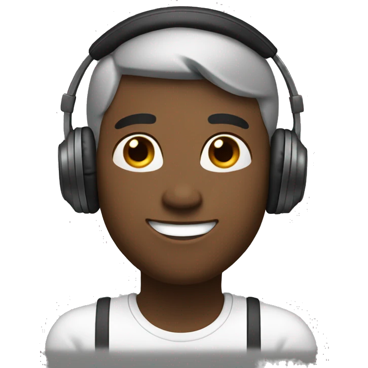 Round face, side hair, round brown eyes, smiling, wearing headphones emoji