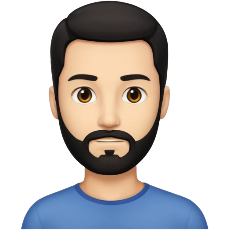 A man with black eyes. With a black beard and medium smooth hair. with the neck emoji