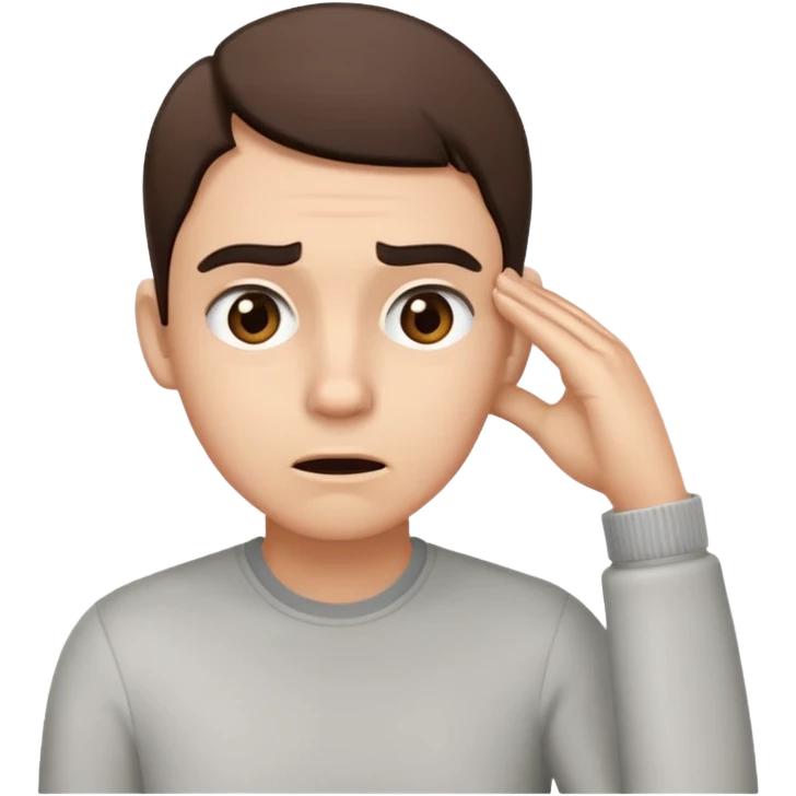 Person leaning forward with one hand behind their ear, eyebrows raised, confused face, as if saying "What? emoji