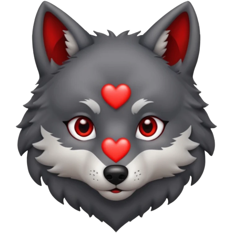 cute dark grey wolf head inside heart emoji