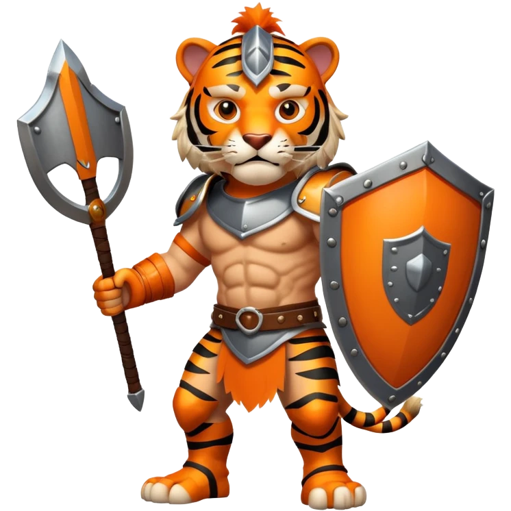 Tiger gladiator with helmet and shield emoji