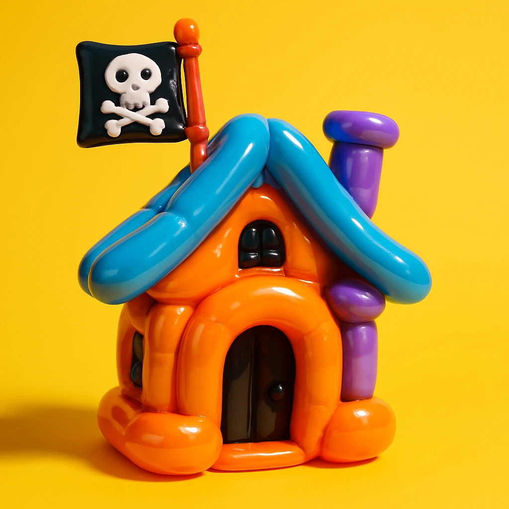 old pirate's house with skull flag emoji