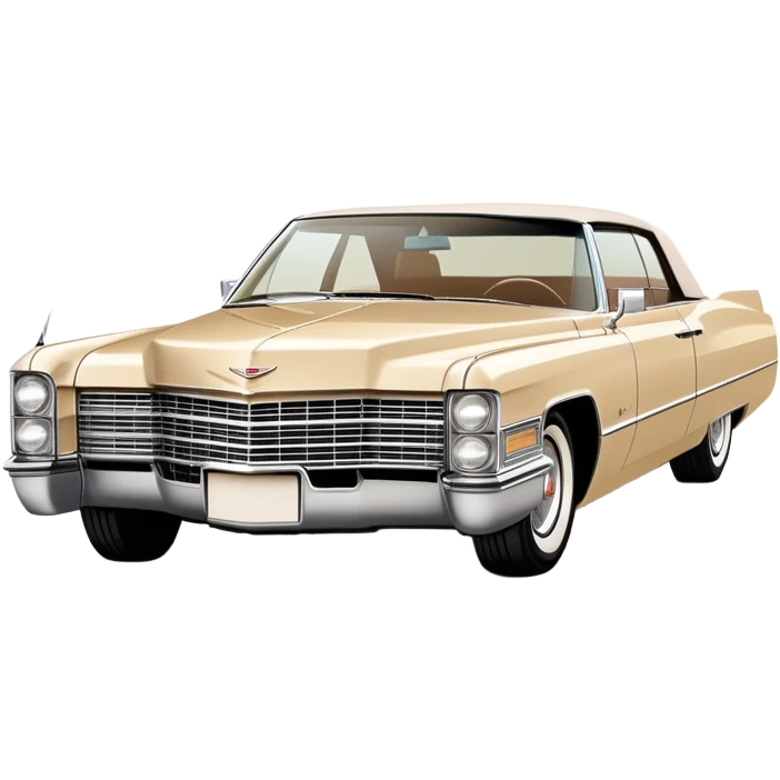 Abstracted beige 1966 Cadillac DeVille, minimal lines and simple shapes, clean 30-degree view, only hint of essential features, Once Upon a Hollywood car, iOS emoji style emoji