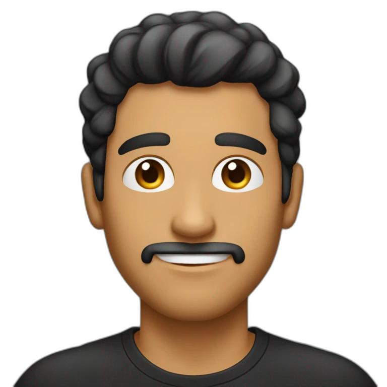 Hombre con el pelo corto negro y peinado hacia el lado derecho, sin barba y sin gafas emoji