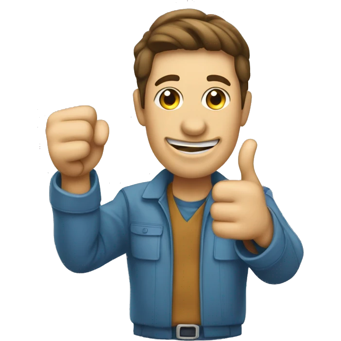 A person showing they have completed a task by pointing at it with a thumbs up emoji