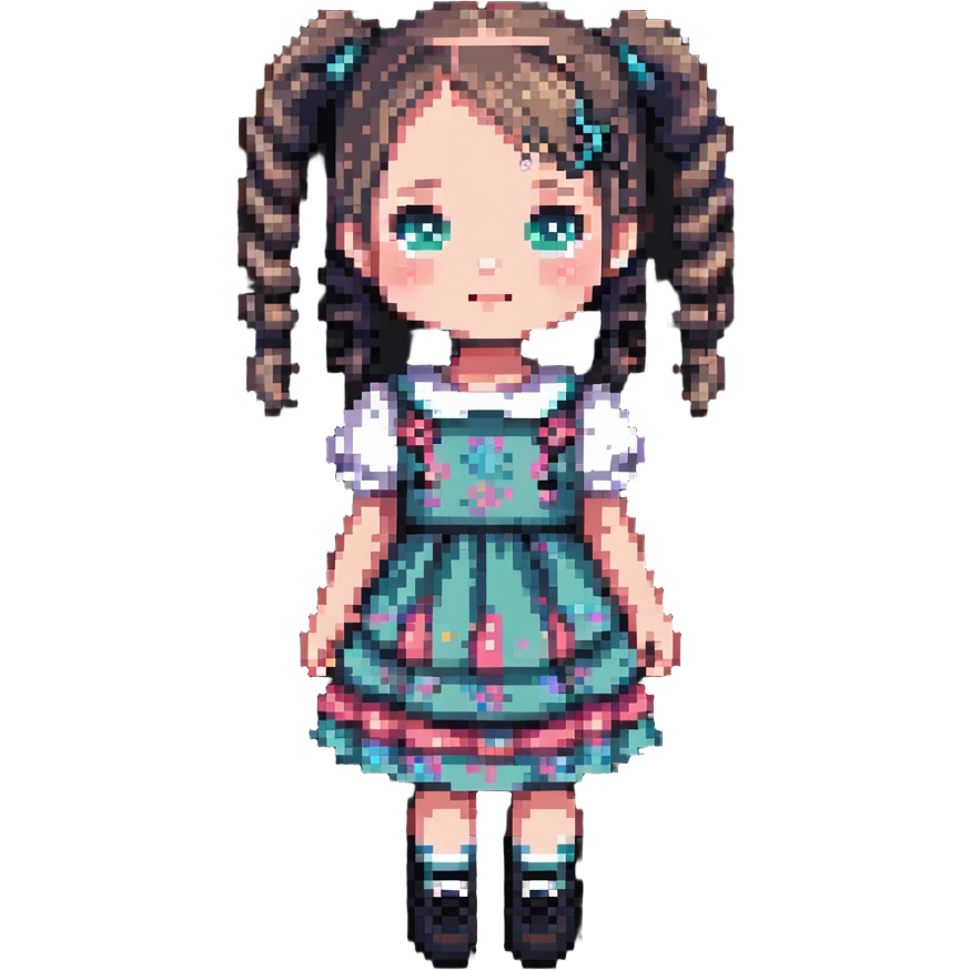Little girl with pigtails in a cute dress emoji