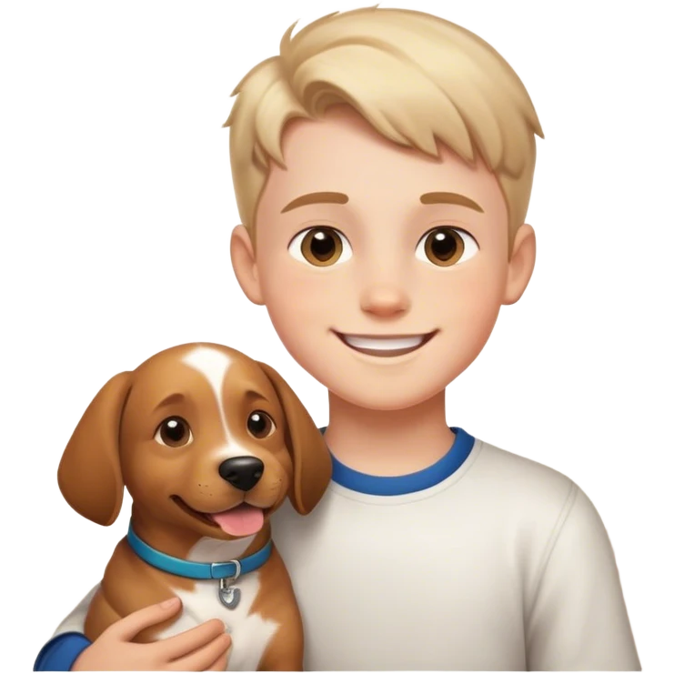 smiling boy with dog indoors emoji