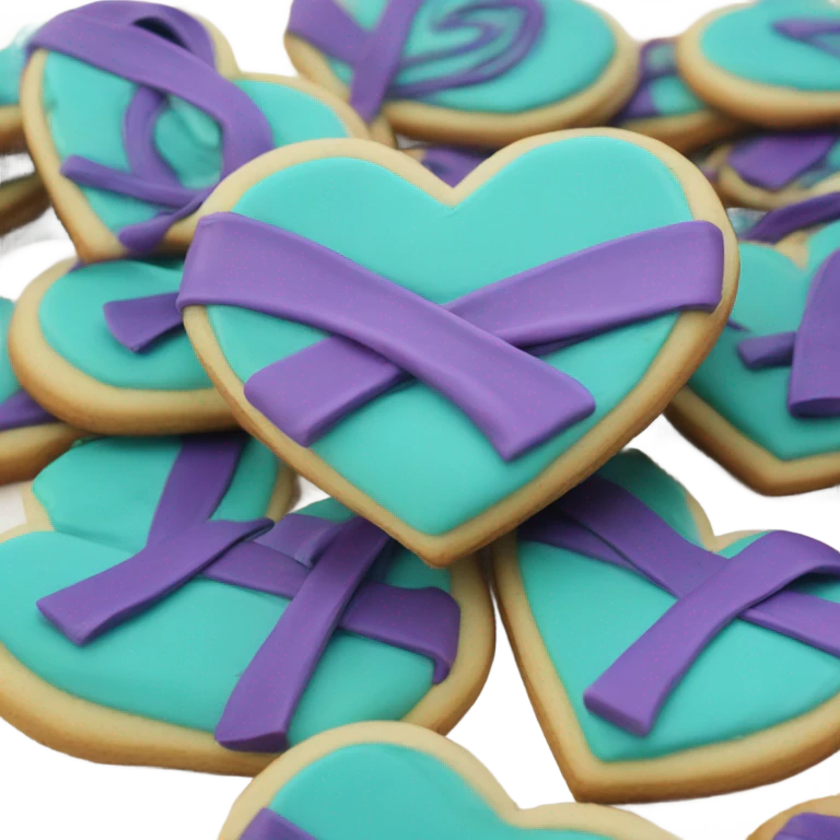 Purple and dteal Suicide awareness ribbon on heart cookie emoji