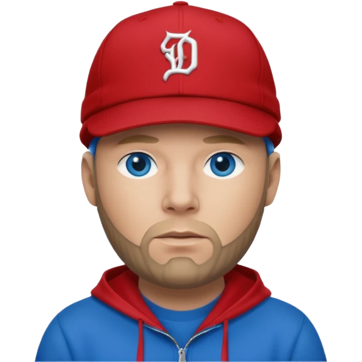 Fred Durst with dark blonde hair, blue eyes, red outfit and cap emoji