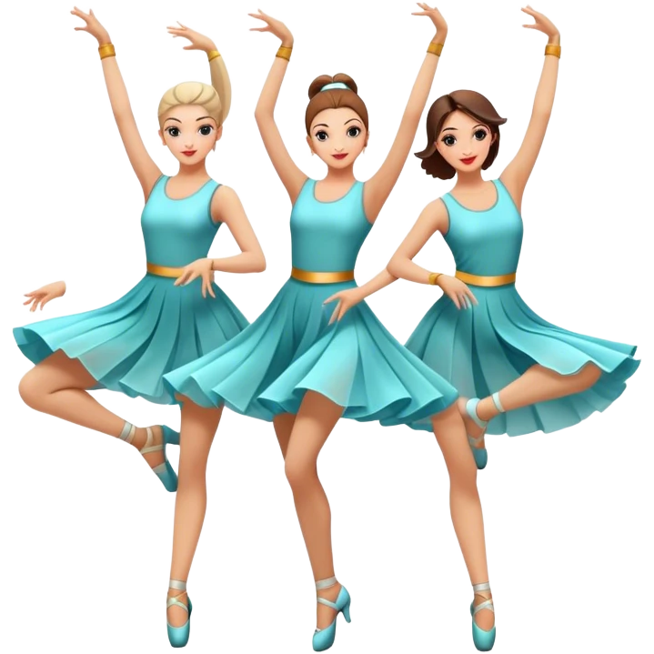 Icon for Contemporary Dance: a synchronized group dance performance with dancers in modern outfits, performing on stage with bright spotlighting and energetic movement. The icon should capture the dynamic and vibrant nature of contemporary dance. Transparent background. emoji