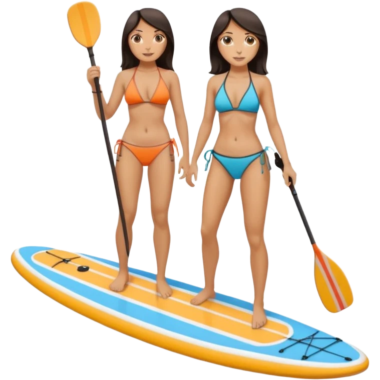 Dark haired white women on Standing paddle board in bikini emoji
