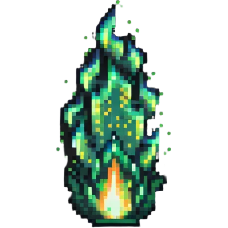 stylized green flame with sparkles pixel art emoji