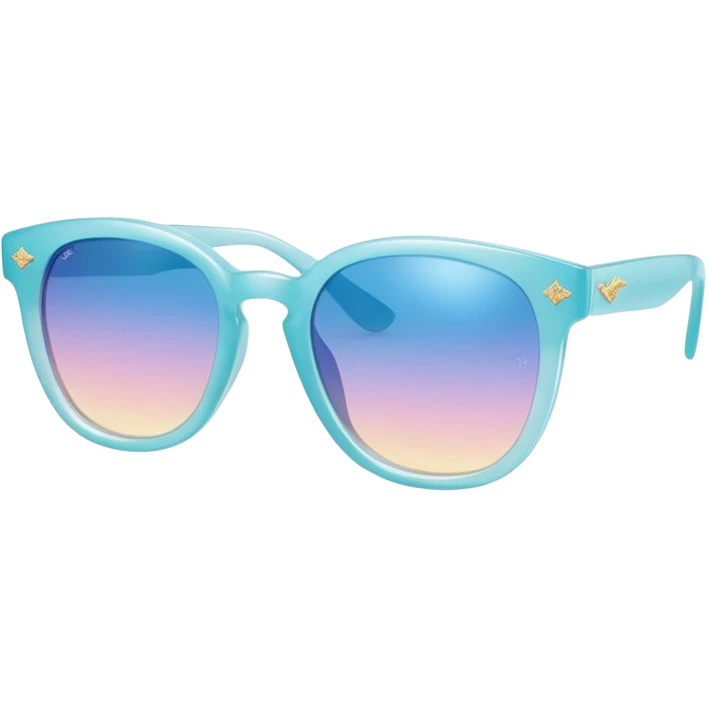 A colorful pair of shiny glossy smooth soft sparkly glittery sunny Pastel sunglasses (aesthetic, loose object, apparel), seen from the side, 3/4 angle emoji