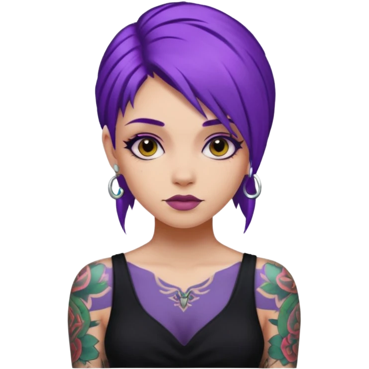 women with tatoos and hightlight that tatoos with purple hair and black dresses emoji