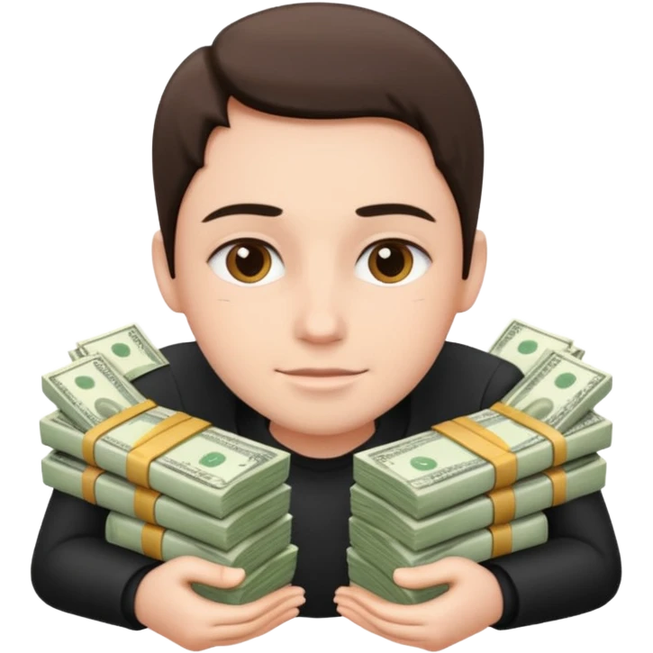 a person surrounded by money emoji